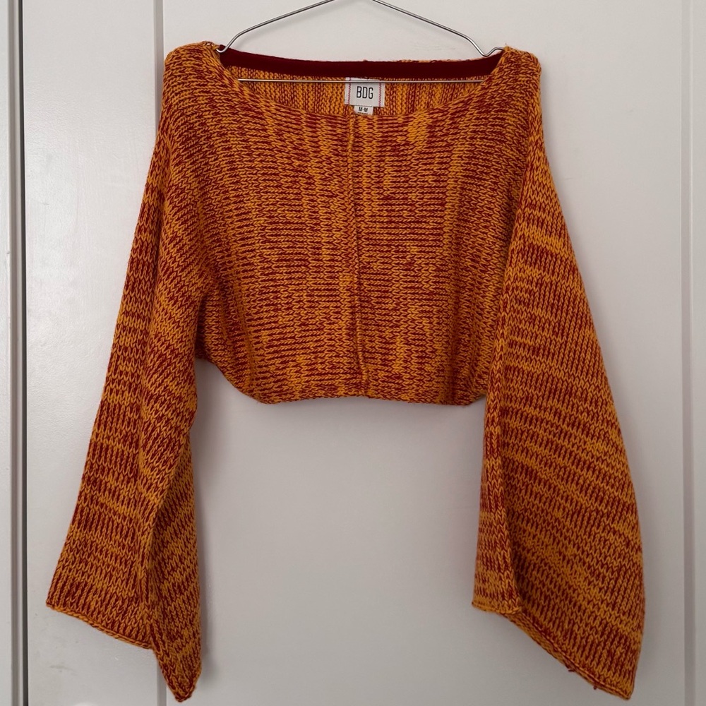 BDG Off-the-Shoulder Orange Cropped Sweater